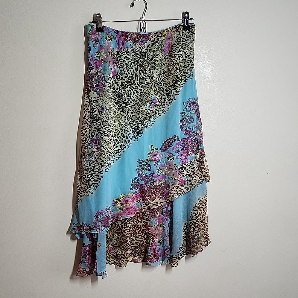 Marisol Y2K Cheetah Butterfly Tiered Midi Skirt Womens XL